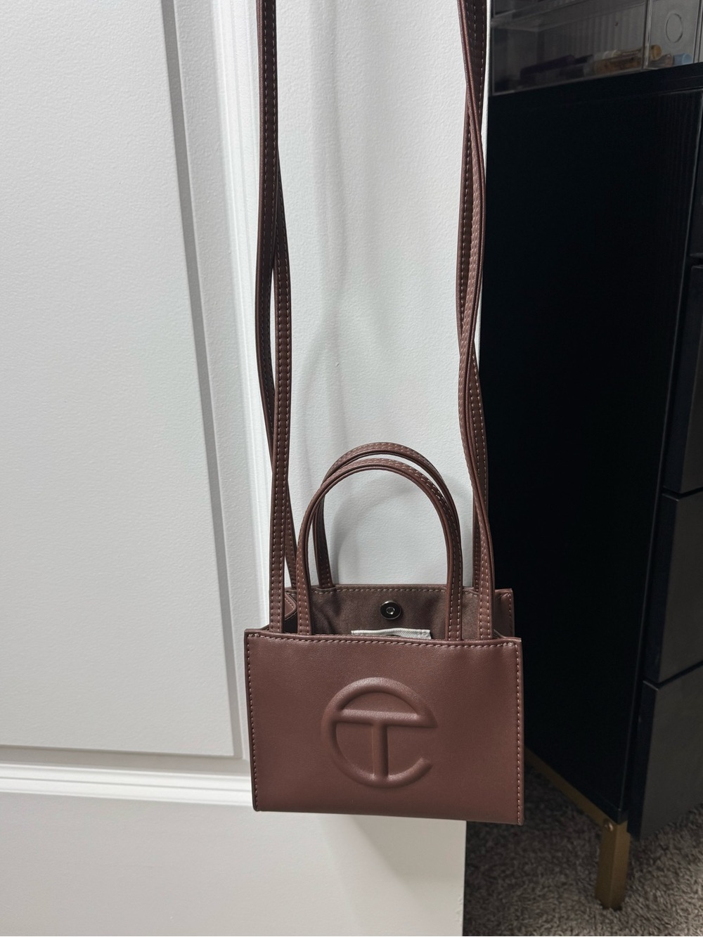 Telfar Chocolate Brown Mini Shopping Bag with Long Strap